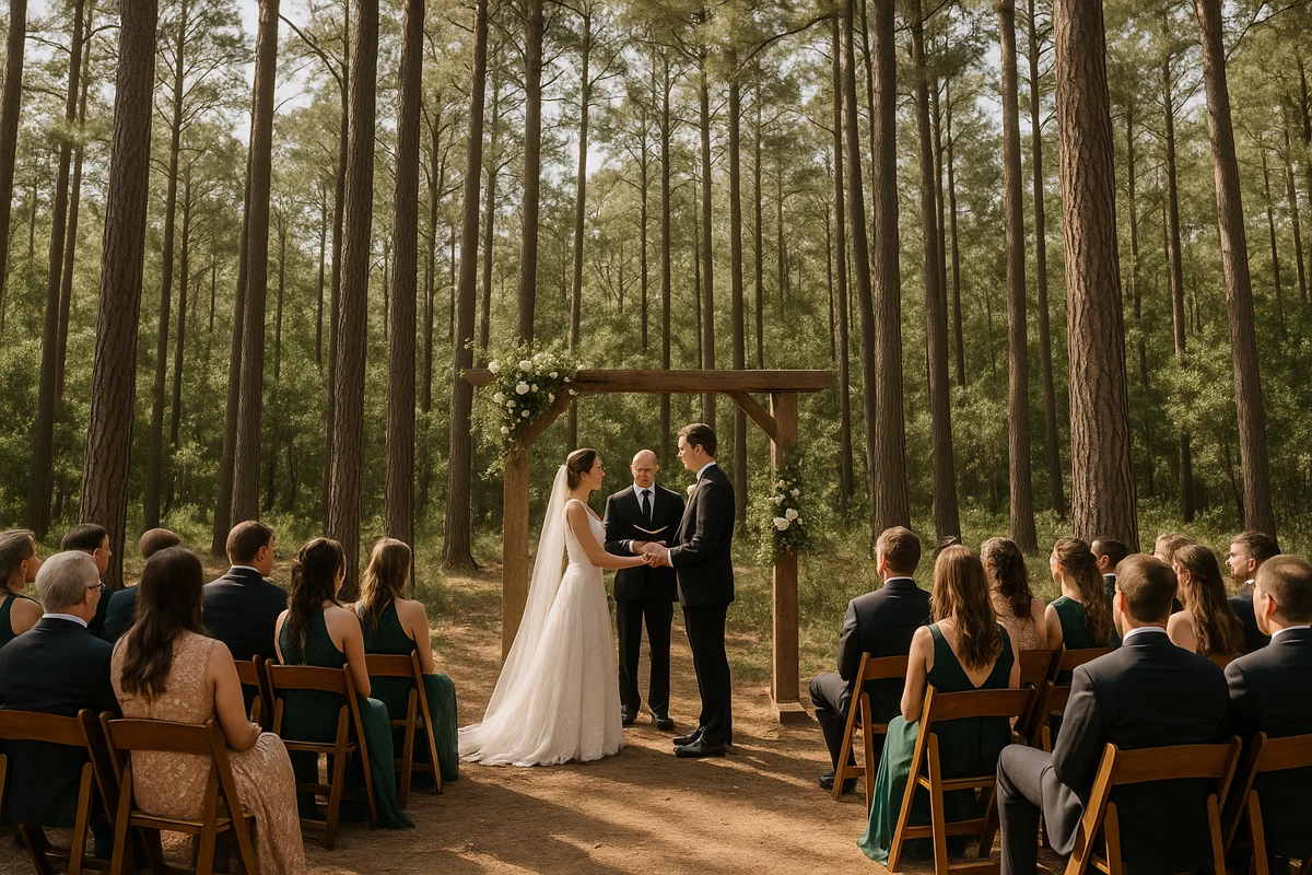 Wedding in Lost Pines forest setting in Bastrop Texas
